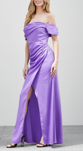 Load image into Gallery viewer, Off The Shoulder Overlap Pleated Dress