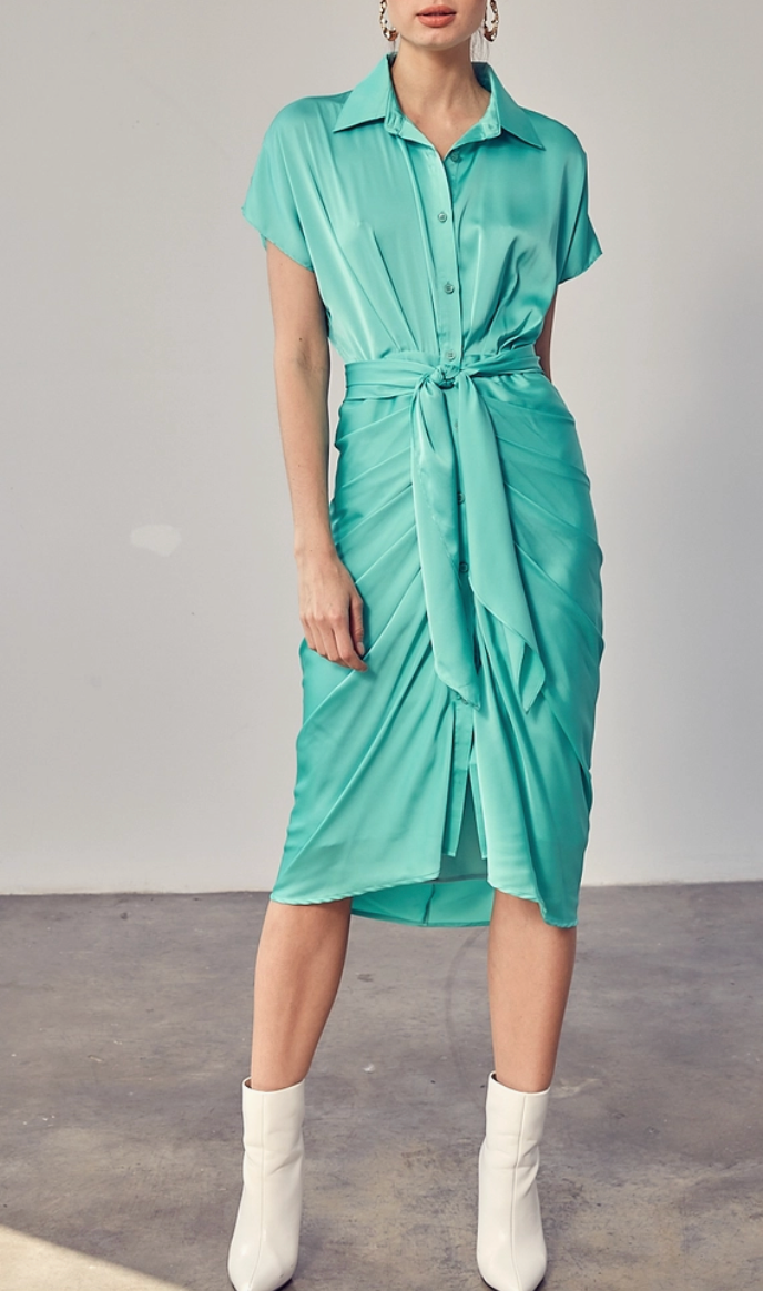 Button Up Front Tie Dress