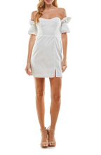 Load image into Gallery viewer, Off Shoulder Front Slit Mini Dress