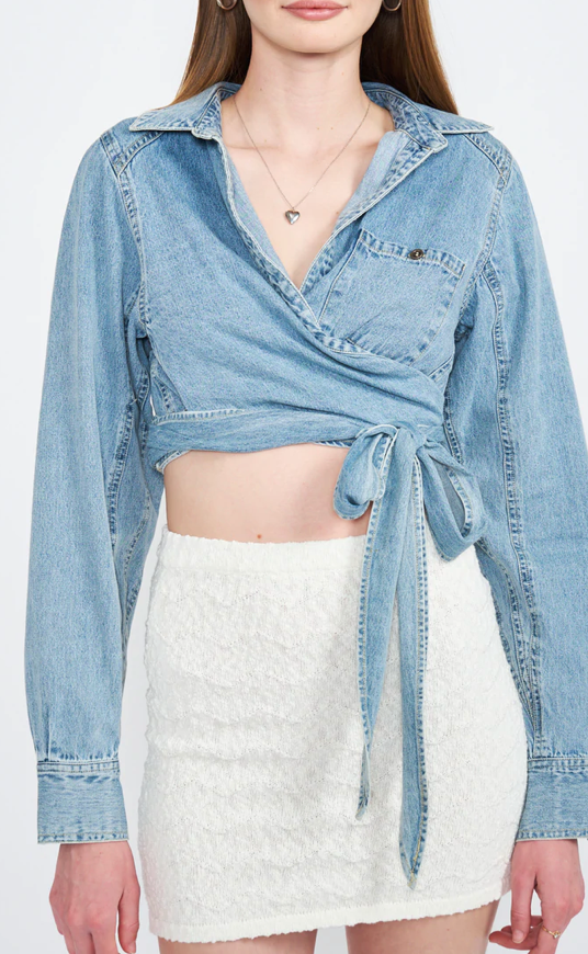 Long Sleeve Wrap Crop Top