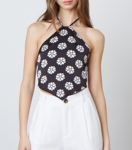 Floral Print Halter Tie Back Top