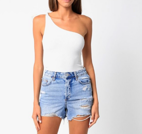 One Shoulder Tie Strap Bodysuit