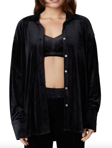 Velour Long Sleeve Button Down Shirt