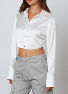 Long Sleeve Button Down Cropped Top