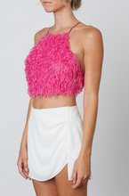 Load image into Gallery viewer, Cross Tie Back Feather Crop Top