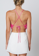 Load image into Gallery viewer, Cross Tie Back Feather Crop Top