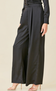 Tuck Satin Wide Leg Pants