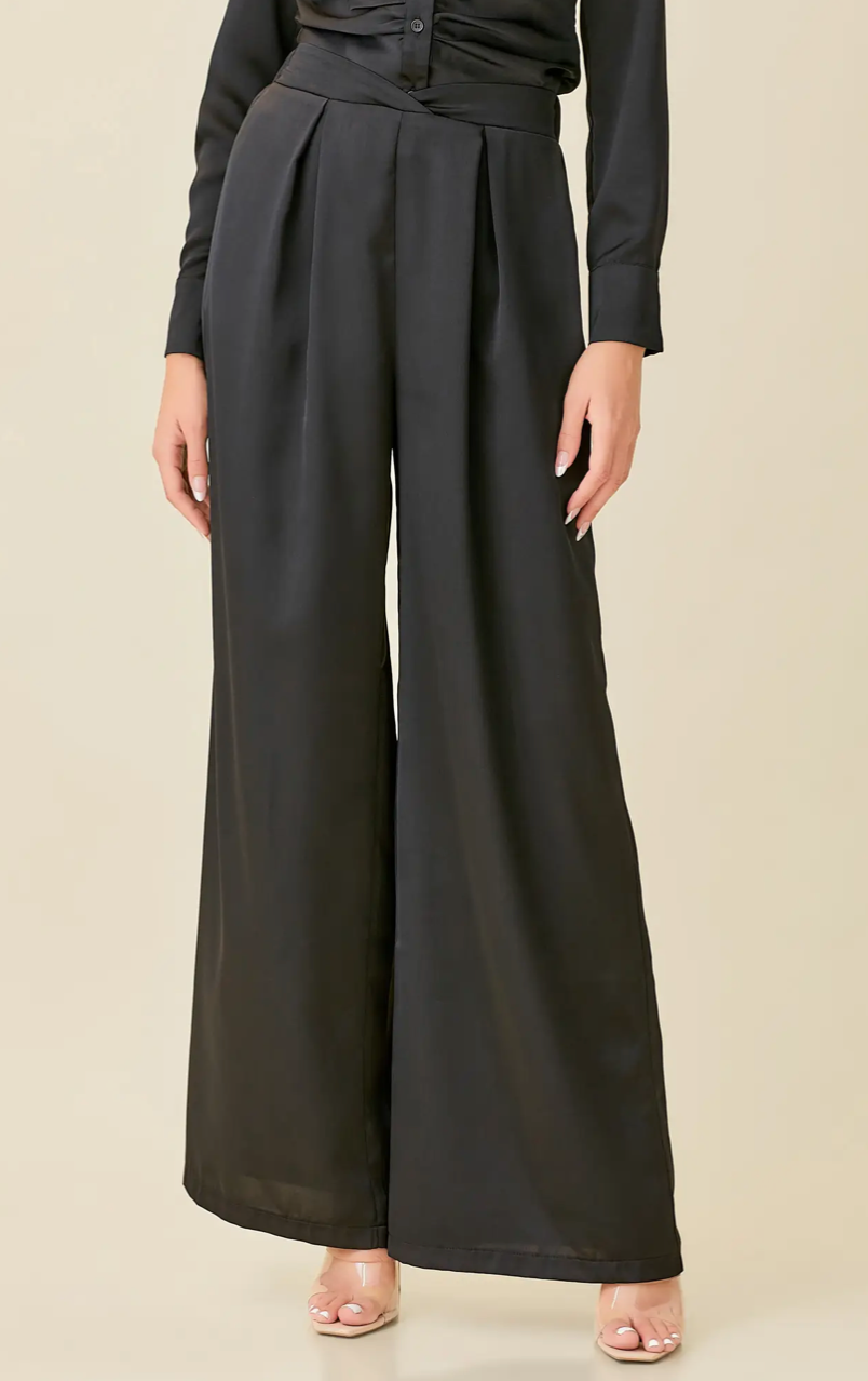Tuck Satin Wide Leg Pants