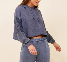 Load image into Gallery viewer, Washed Denim Crochet Detail Hoodie