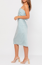 Load image into Gallery viewer, Strapless Back Cowl Bias Midi Dress