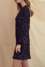 Load image into Gallery viewer, Long Sleeve Open Back Sequin Dress