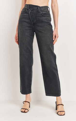 High Rise Criss Cross Straight Leg Jeans