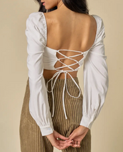 Load image into Gallery viewer, V Wire Strappy Puffy Sleeve Crop Top