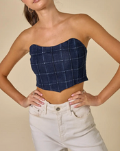 Load image into Gallery viewer, Washed Denim Bustier Checker Tube Top