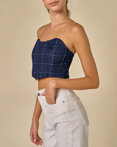 Washed Denim Bustier Checker Tube Top