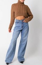 Load image into Gallery viewer, Cropped Turtleneck Cable Knit Sweater
