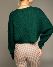 Load image into Gallery viewer, Cable Knit Crewneck Drop Shoulder Cropped Sweater
