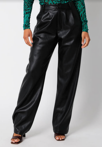 High Waist Straight Leg Faux Leather Pants