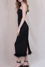 Load image into Gallery viewer, Strapless Feather Midi Dress