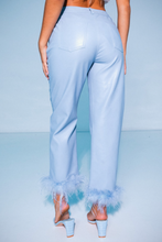 Load image into Gallery viewer, Feather Trim Faux Leather Pants