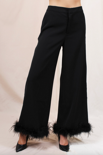 High Waisted Feather Hem Trousers
