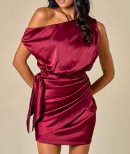 One Shoulder Mini Wrap Dress