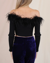 Load image into Gallery viewer, Off Shoulder Feather Trim Crop Top