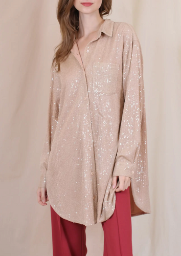 Sequins Collared Button Up Top