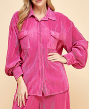 Load image into Gallery viewer, Long Sleeve Oversized Pleated Button Down Top