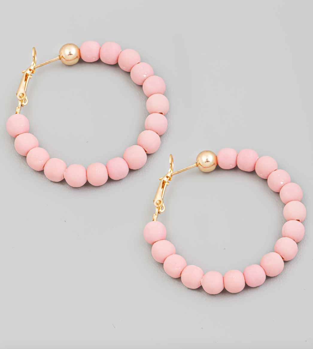 Ball Beaded Latch Hoop Earrings