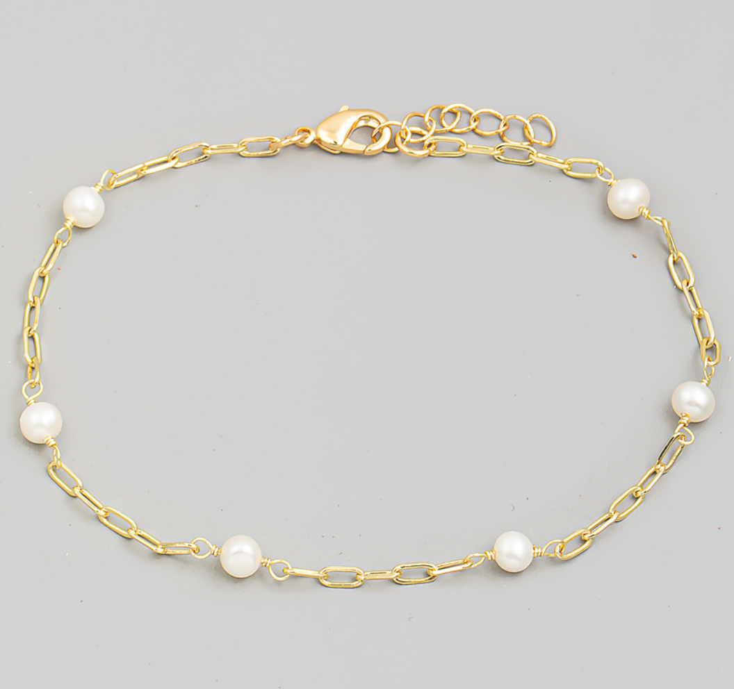 Dainty Chain Link Pearl Bead Bracelet