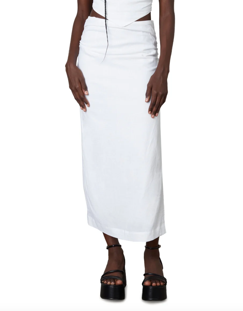 Fitted Cinched Side Slit Midi Skirt