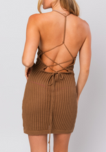 Load image into Gallery viewer, Halter Neck Open Back Crochet Dress