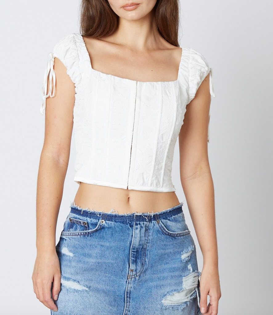 Puff Sleeve Corset Style Square Neck Top