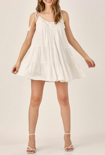 Crochet Front Tassel Tiered Dress