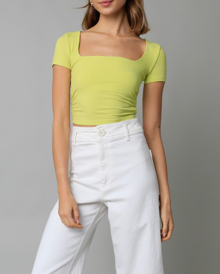 Short Sleeve Ruched Side Crop Top