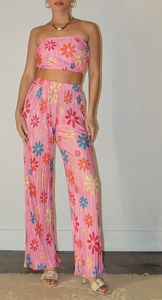 High Waisted Floral Plisse Pants