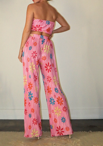 High Waisted Floral Plisse Pants