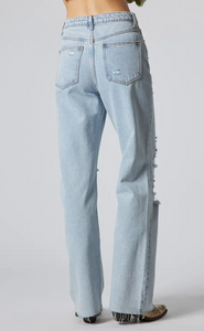 Distressed Cross Button Down Waistband Jeans
