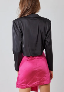 Satin Cropped Blazer Top