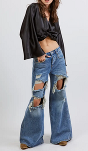 Kimono Sleeve Front Knot Cropped Top