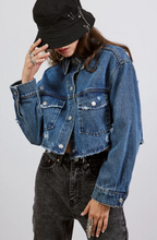 Load image into Gallery viewer, Distressed Round Curve Hemline Jean Jacket
