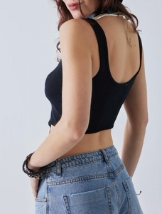 Square Neck Hook And Eye Corset Crop Top
