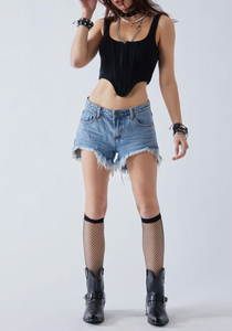 Square Neck Hook And Eye Corset Crop Top