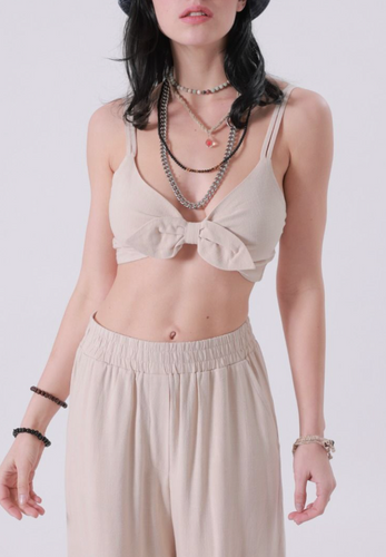 Double Strap Linen Ribbon Crop Top