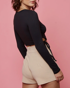 Long Sleeve Side Cut Out Crop Top