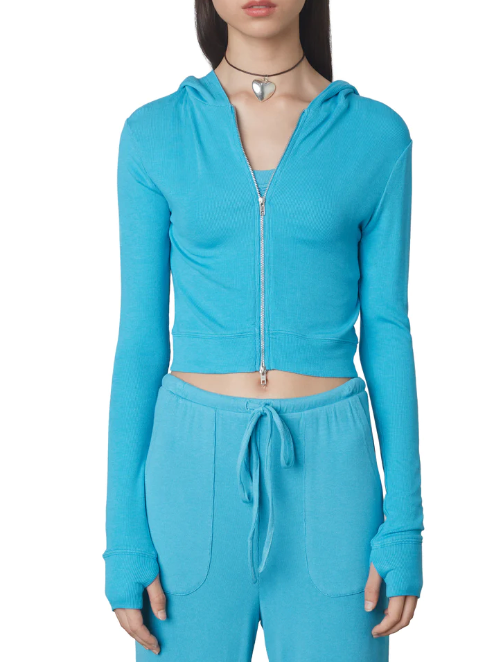 Ribbed zip best sale up hoodie
