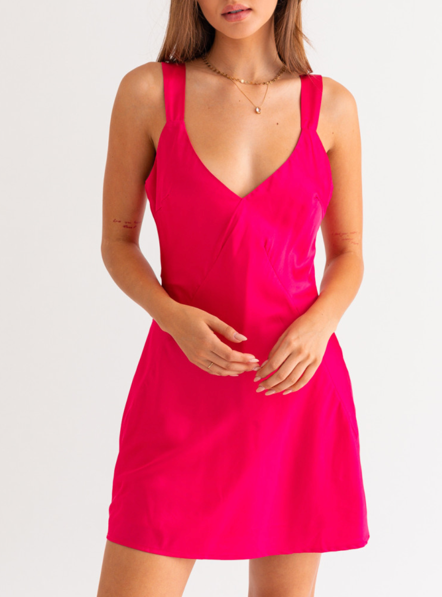 Sleeveless V Neck Satin Mini Dress