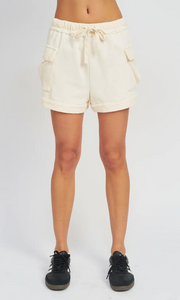 High Waisted Cargo Terry Shorts