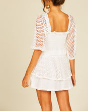 Load image into Gallery viewer, Off the Shoulder Macramé Puff Sleeve Smock Crop Top